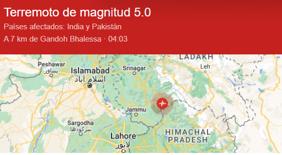 Un terremoto de magnitud 5,4 sacude el norte de la India