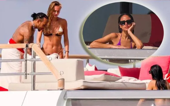 Actriz mexicana Eiza González junto a Lewis Hamilton en un yate en Ibiza