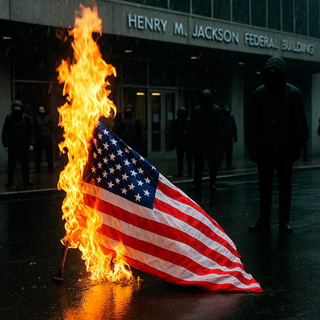 Protestas en Seattle terminan con quema de banderas frente a edificio federal