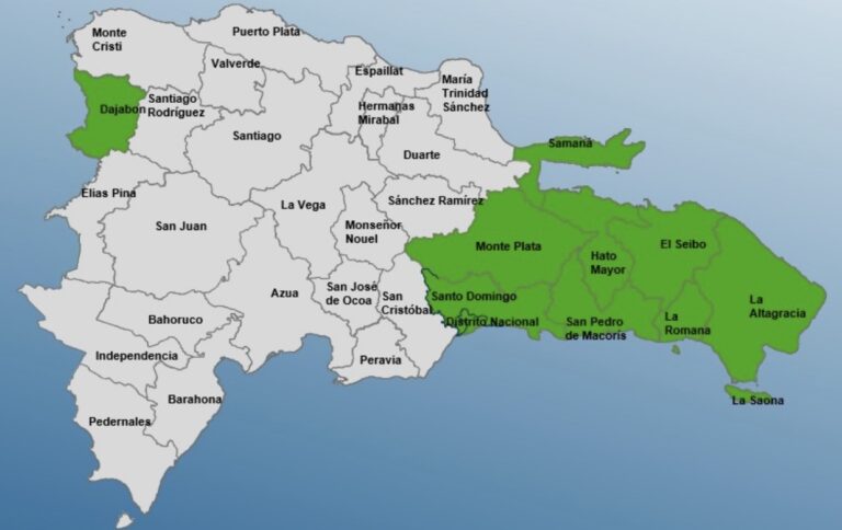 COE amplía alerta verde para nueve provincias y el Distrito Nacional por vaguada