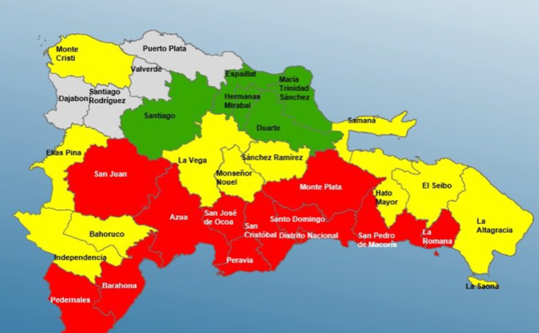 COE mantiene 11 provincias y el DN en alerta roja, 11 en amarilla y 05 en verde por efectos de Melissa