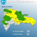 COE eleva alerta amarilla en 14 provincias y el Distrito Nacional por fuertes aguaceros y tormentas este jueves